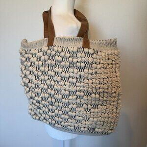 Bohemian Cream Macrame Weaved Textured Tote Bag Boho